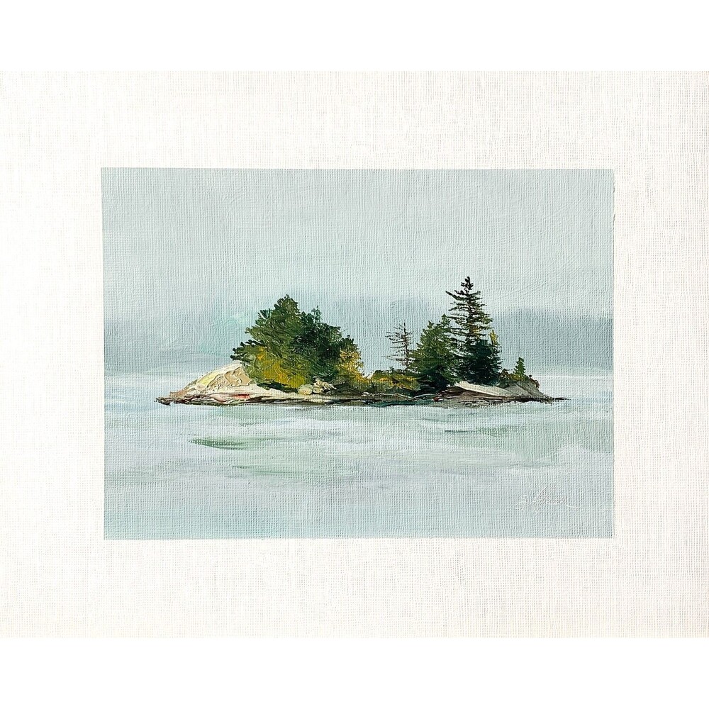 8x10 Maine Original Oil Seascape Painting Small Island Pines Coastal Art Signed